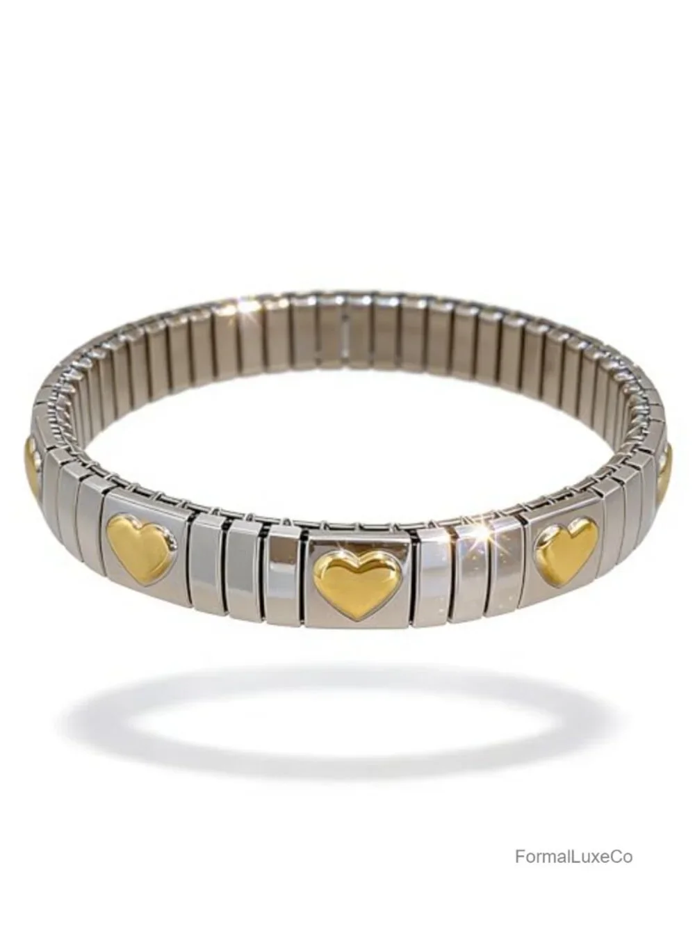 Silver and Gold Heart Bangle Bracelet for Women, Alloy Love Bracelet, Everyday